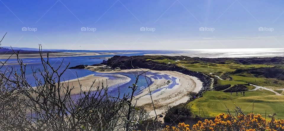 Bay, headland, golf course, Wales