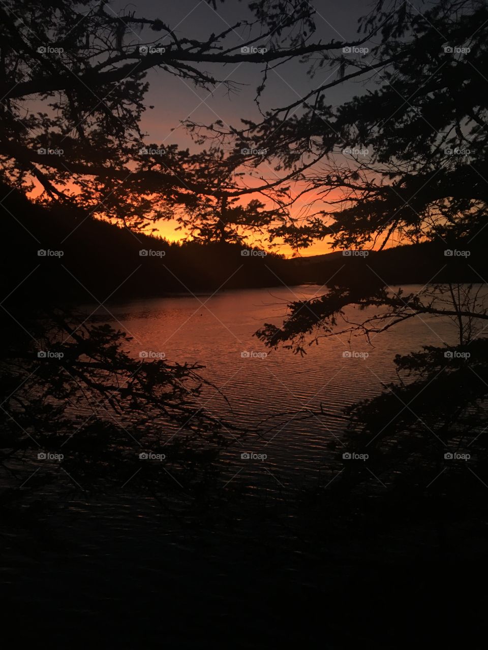 Purple autumn sunset over Cascade Lake on Orcas Island