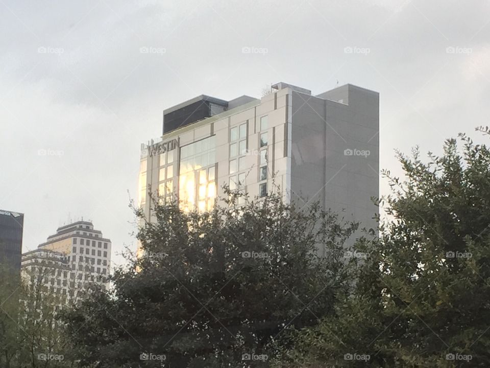 The Westin hotel in downtown Austin, Texas; as seen from the CapMetroRail station at the Austin Convention Center.