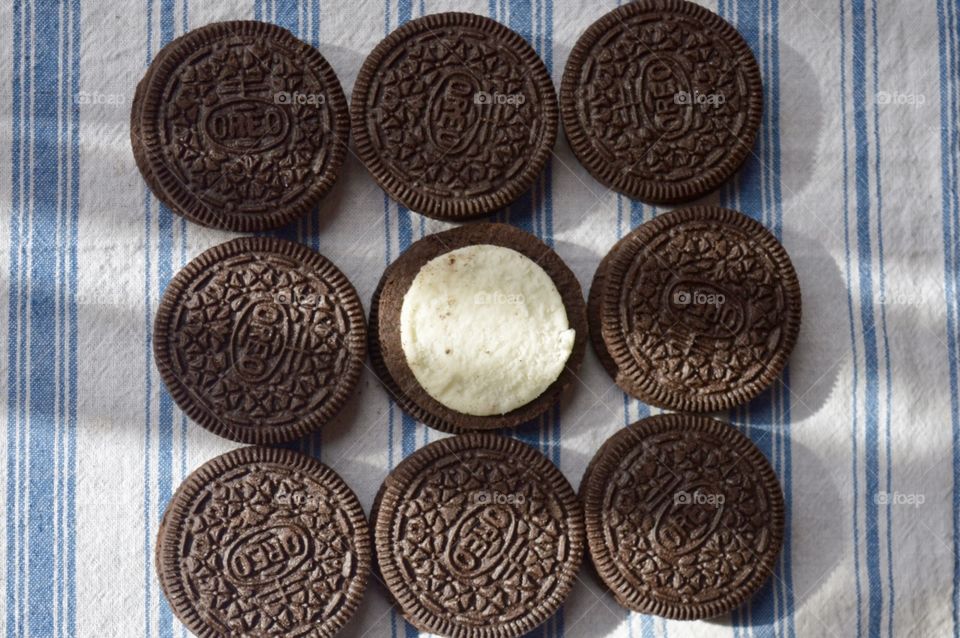 Oreo cookies on a blue background 