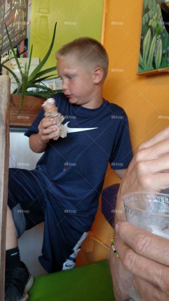 Having fun eating ice cream