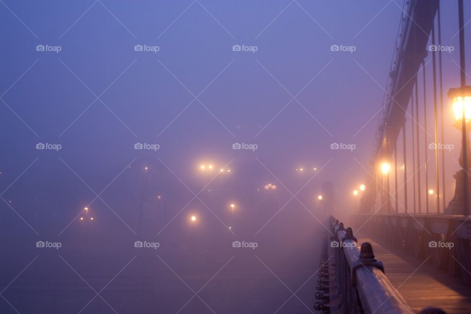 Szechenyi chain bridge in fog