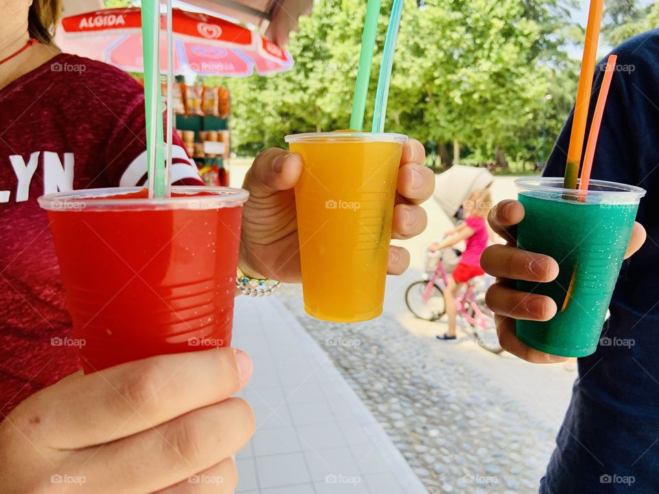 Three coloured granita drinks 