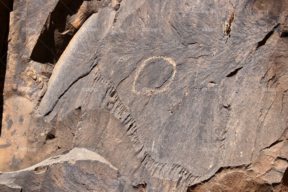 Aboriginal hieroglyphics inscriptions on rock face at Sacred Canyon in Flinders National Park, Wilpena Pound, South Australia 