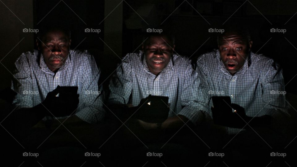 Set of a man using cellphone with different expression