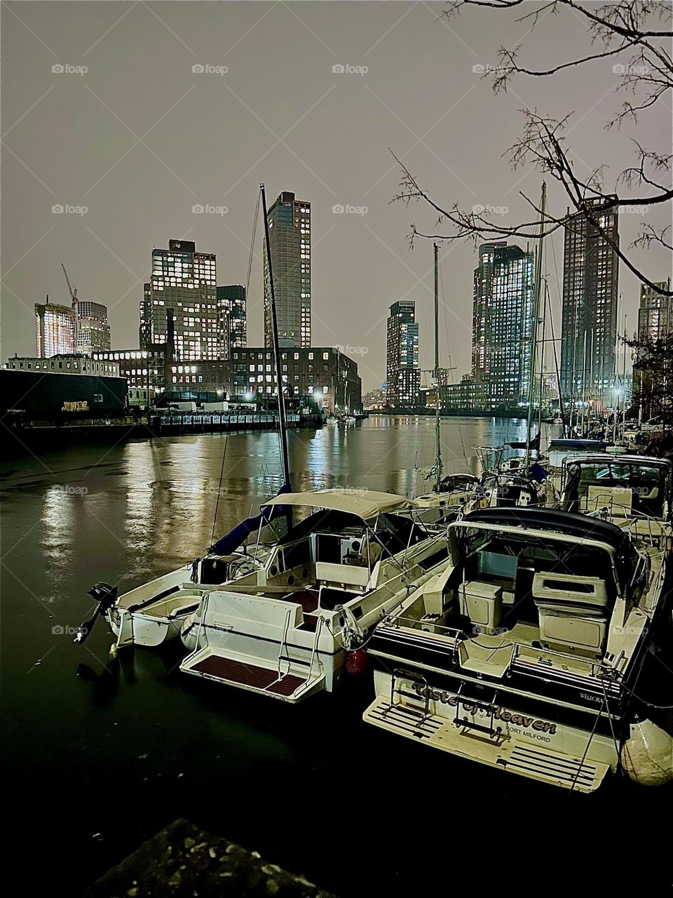 This is “Newtown Creek” at night seen from the parking lot beneath the “Pulaski Bridge” in LIC, Queens on an evening in early December 2023. Across the water on the left is “Greenpoint”, Bklyn and on the right parts of LIC. Hypnotic Productions