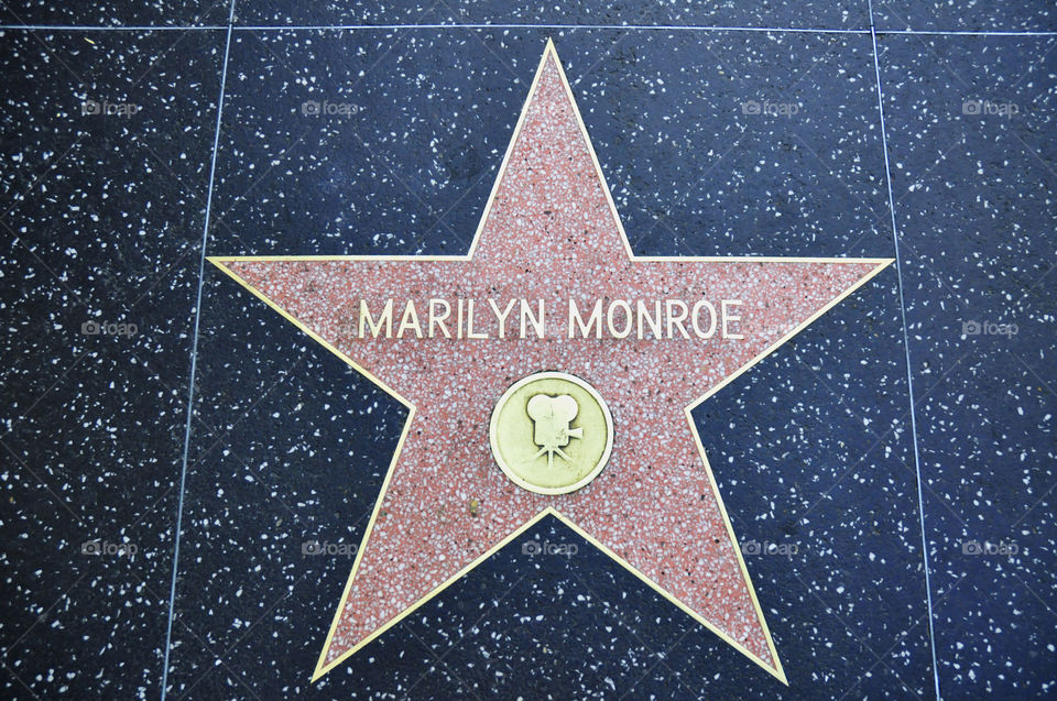 Hollywood Blvd., Hollywood walk of fame California. Marilyn Monroe star.