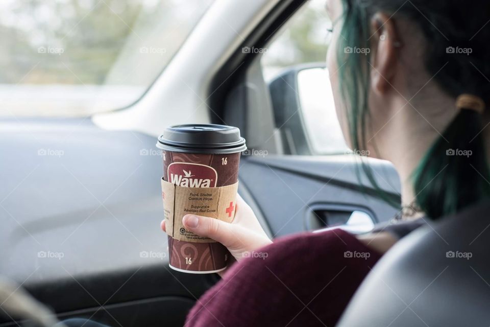 Drinking WAWA coffee on the road