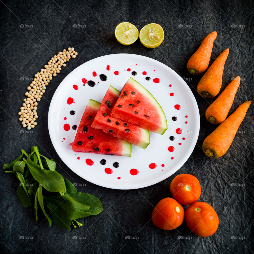 Watermelon and healthy veggies. Perfect for healthy eating.