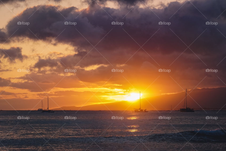 Vivid sunset in Waikiki, HI