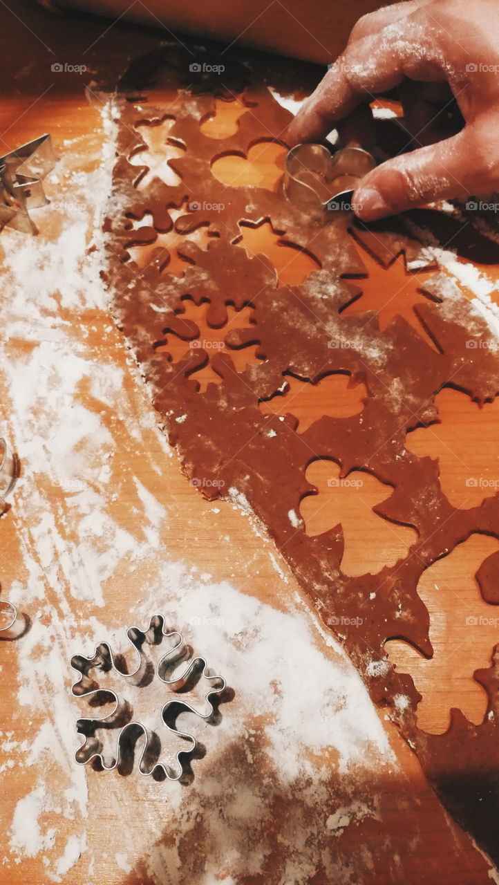 Homemade gingerbread cookies with different shapes