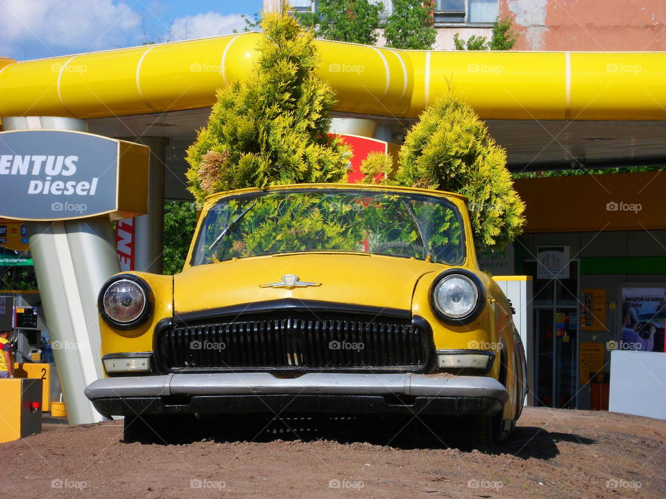 yellow retro car