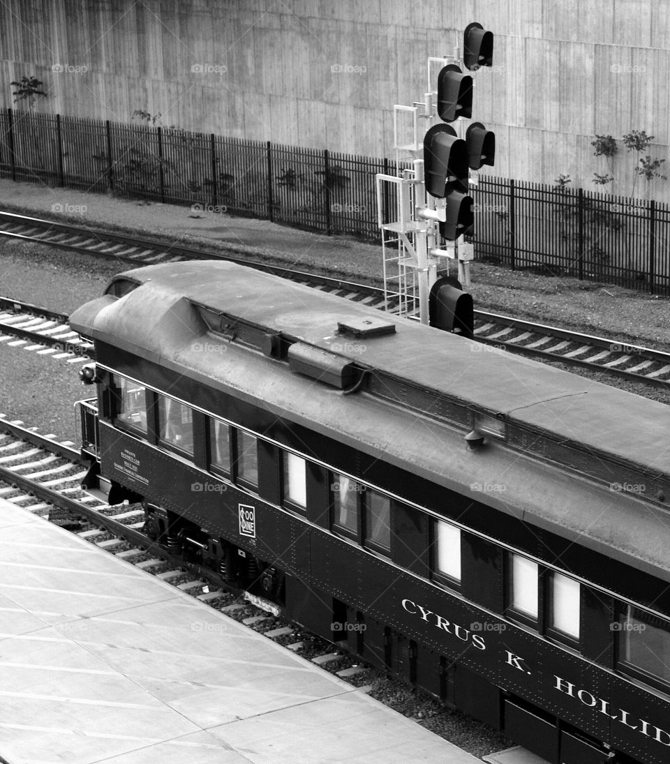 black and white train stop