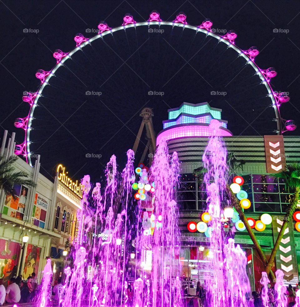 Off the strip by LINQ. View of the High Roller.