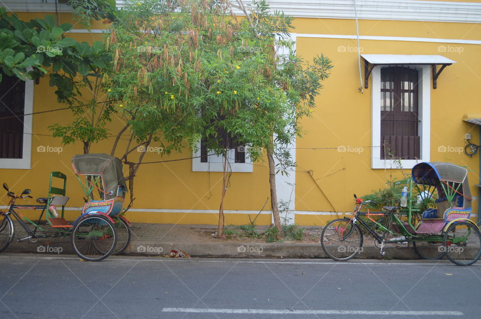 Rickshaw, bicycle rickshaw in Pondicherry, people use environment friendly rickshaw from one place to another