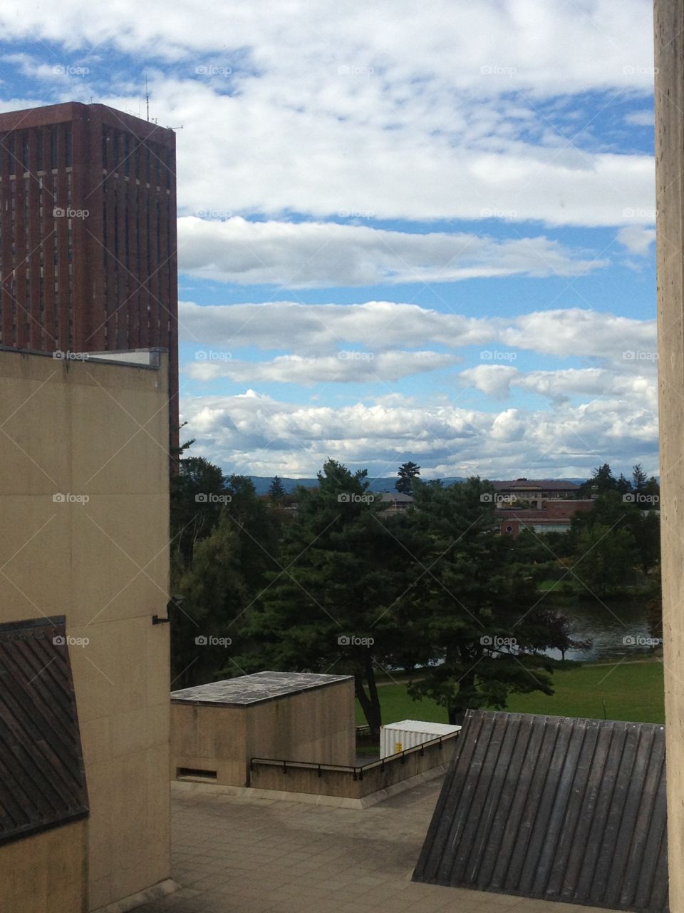 Blue skies as seen from the UMass Fine Art Center