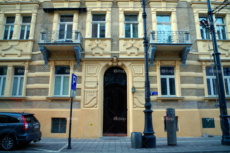 Building exterior on the Józefa Piłsudskiego Street in Kraków, Poland.