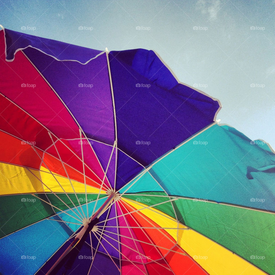 beach sky rainbow umbrella by inkkid