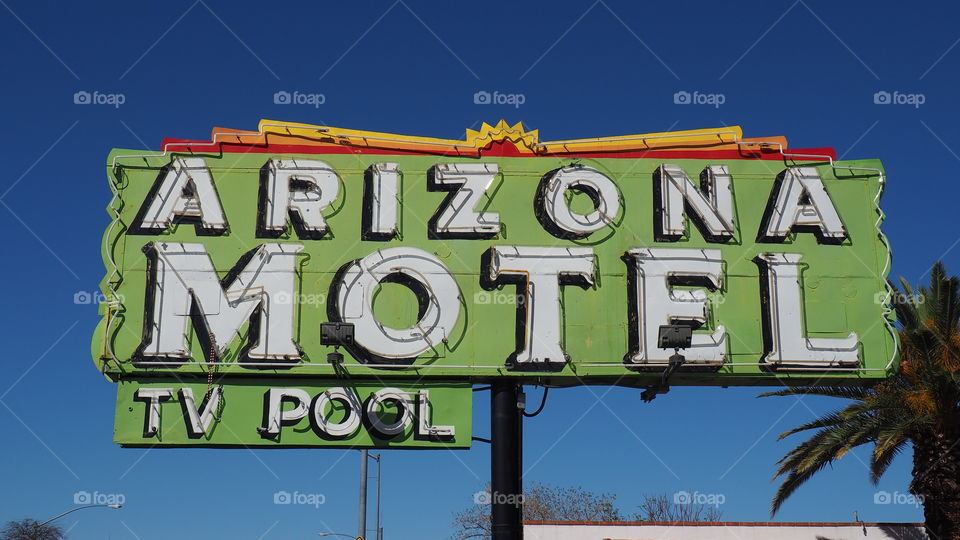 Arizona motel vintage sign. Old Radside welcoming to this facility