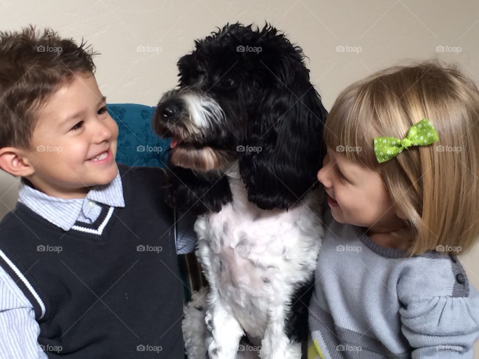 Best Friends. Siblings with their Cockapoo, Bea.