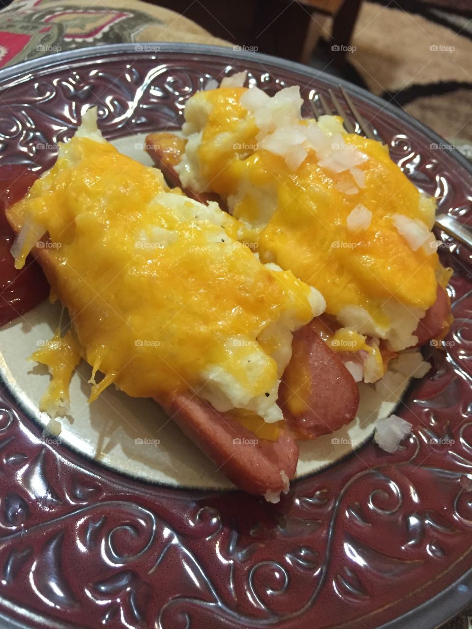 Hot dog and mashed potatoes 