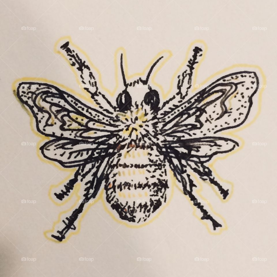 A textured sketch of a fuzzy striped honeybee!