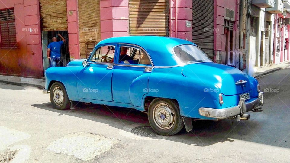 Cuba style old blue car 