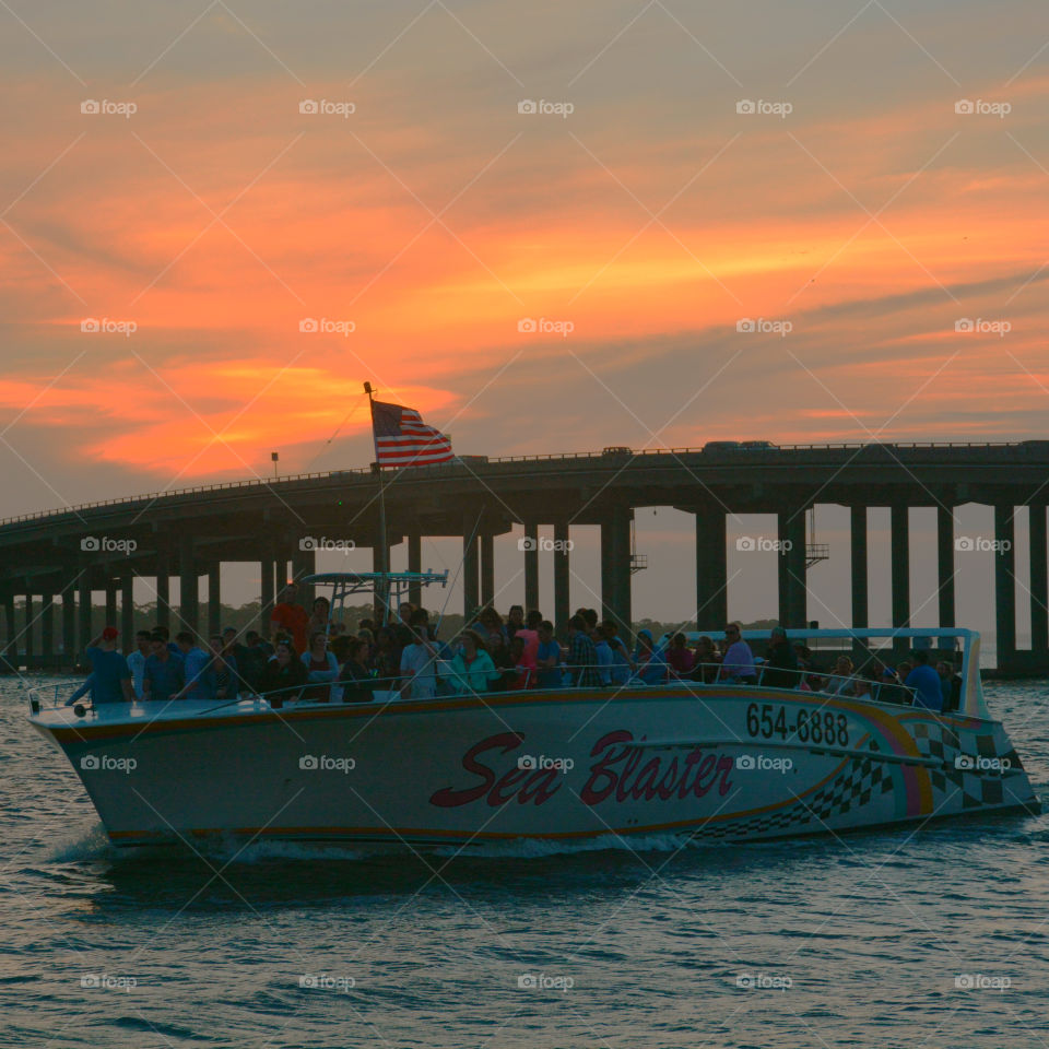 The Sea Blaster, tourist boat enters the bay under a spectacular sunset!