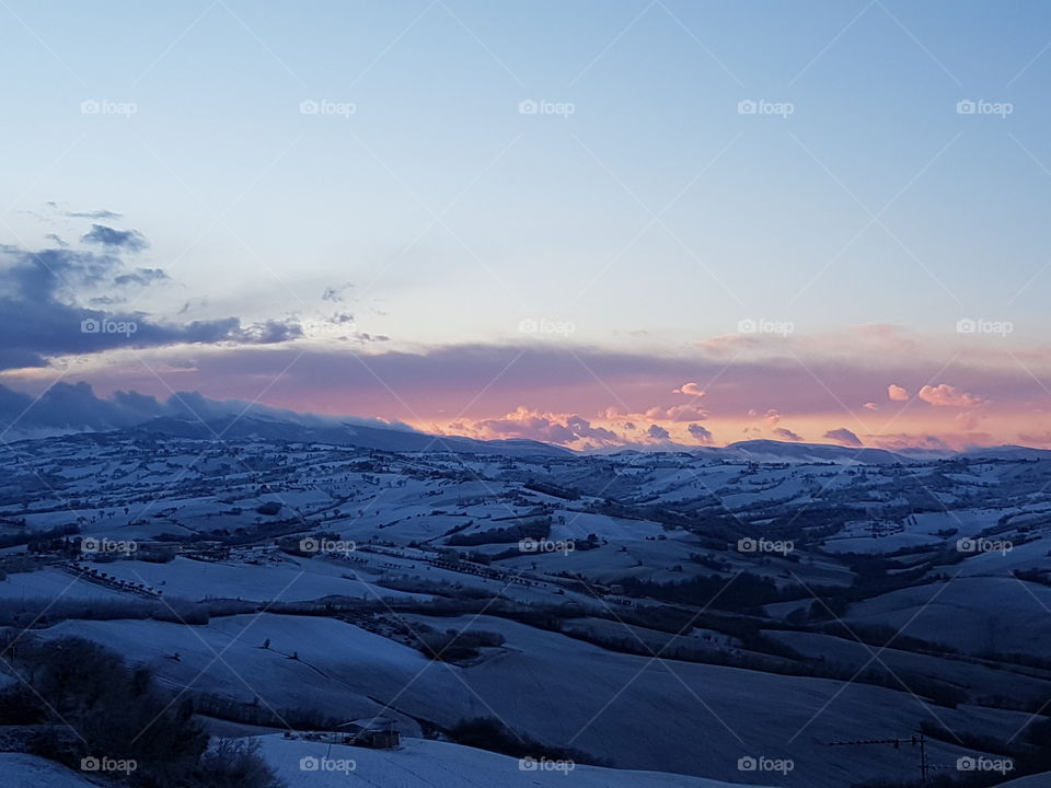 Sunset on italian landscape Monti Sibillini