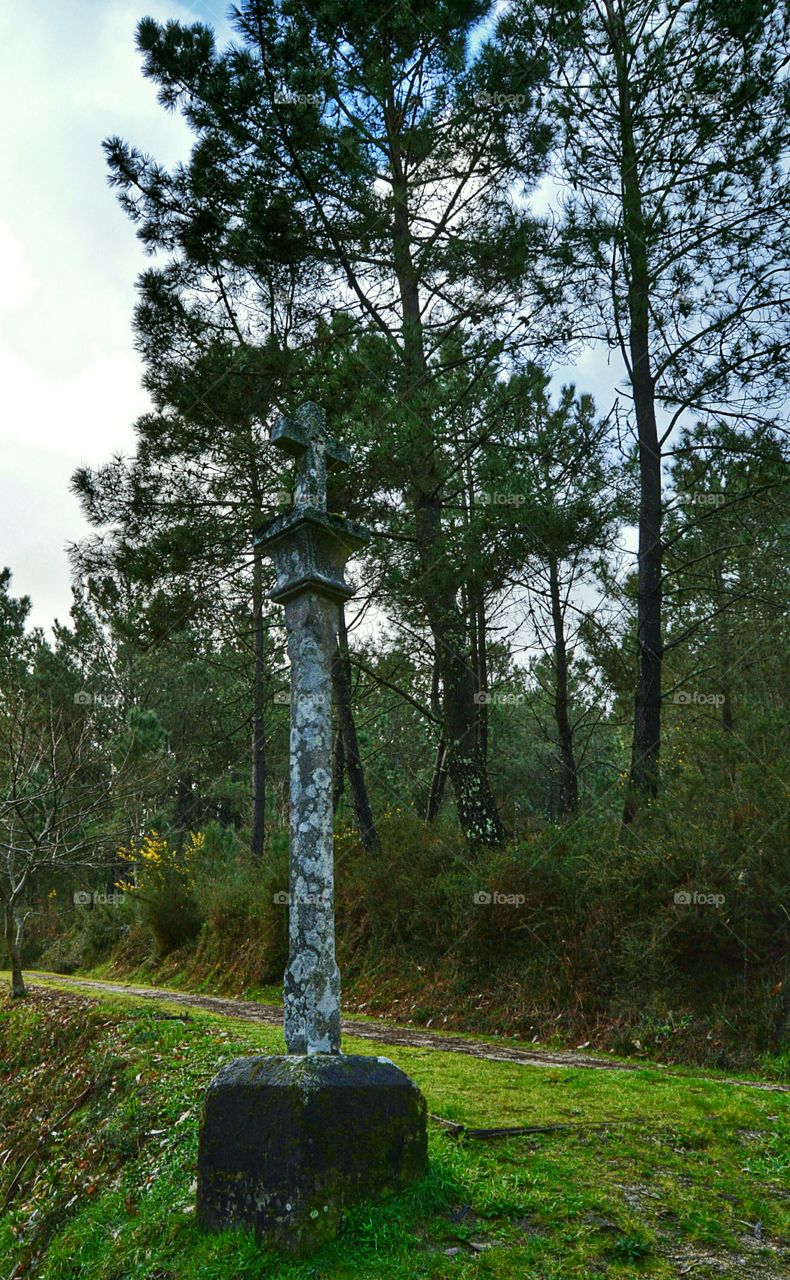 Stone Cross. Old stone cross, Mount Pedroso, Santiago de Compostela