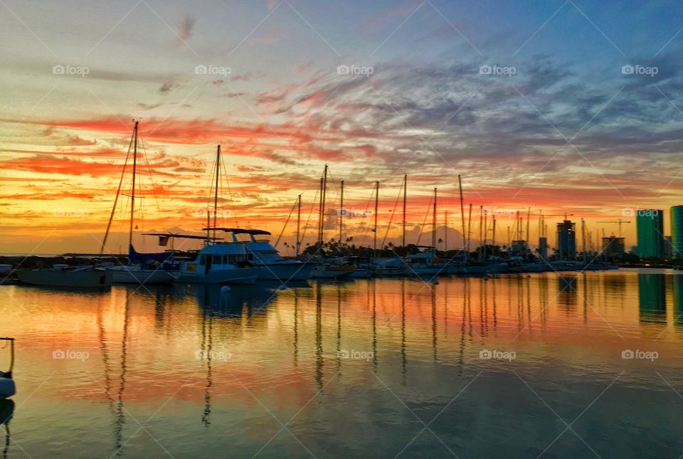 Sunset at the boat harbor