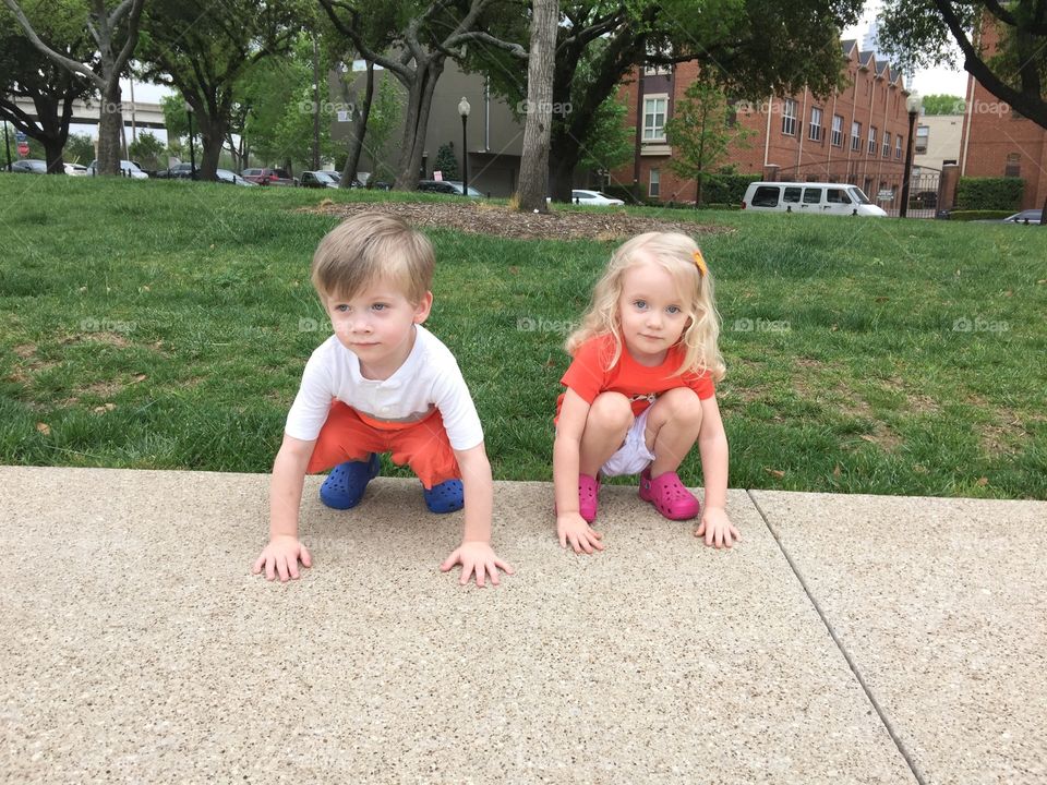 Twins being silly. Copycat siblings