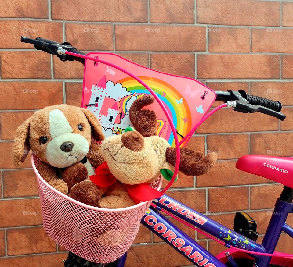 bicycle with stuffed animals