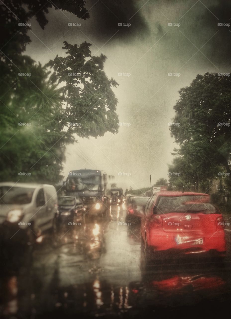 road traffic on the cloudy storm
