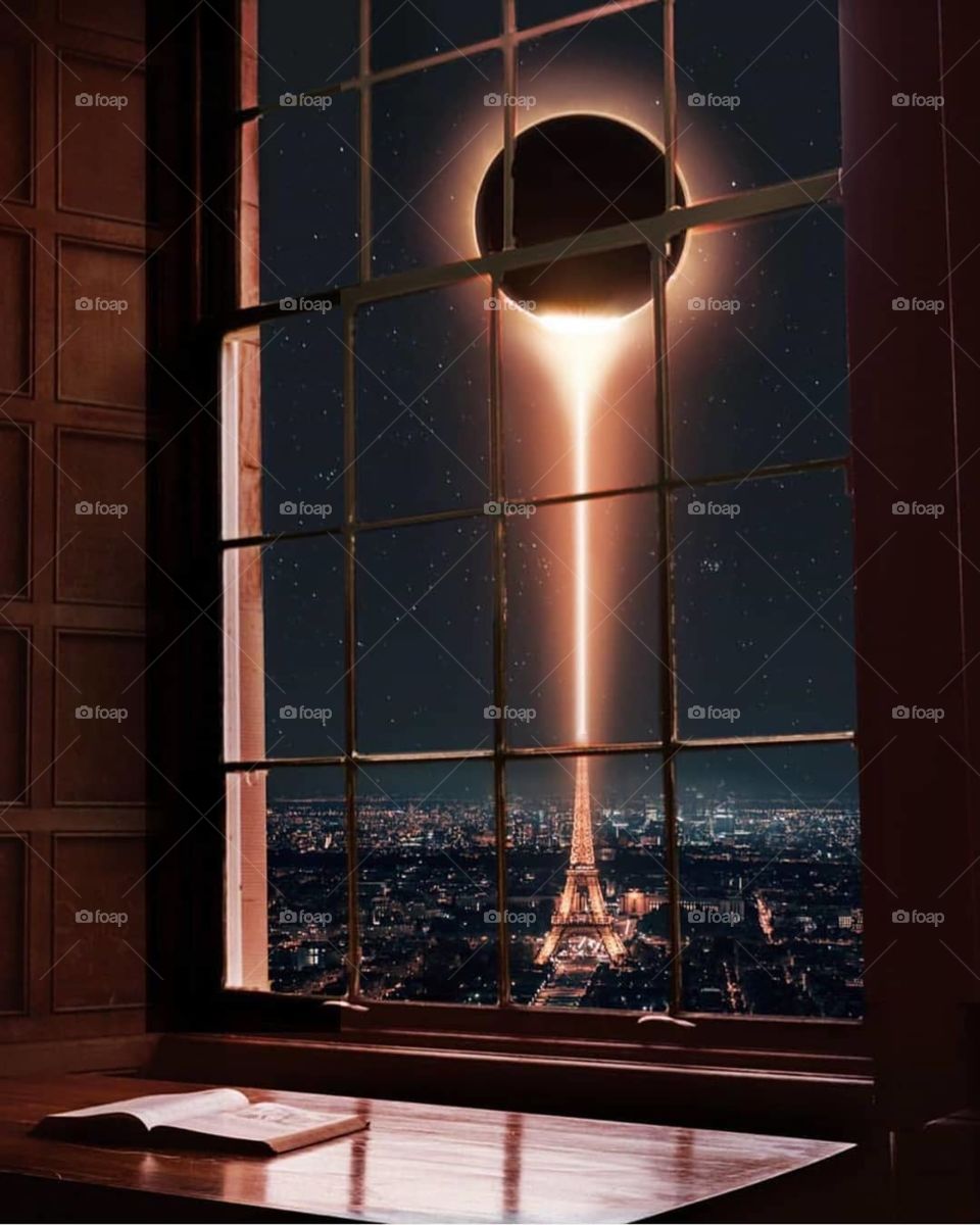 moon, moonlight, paris, night, paris at night, eiffel tower, book on the table