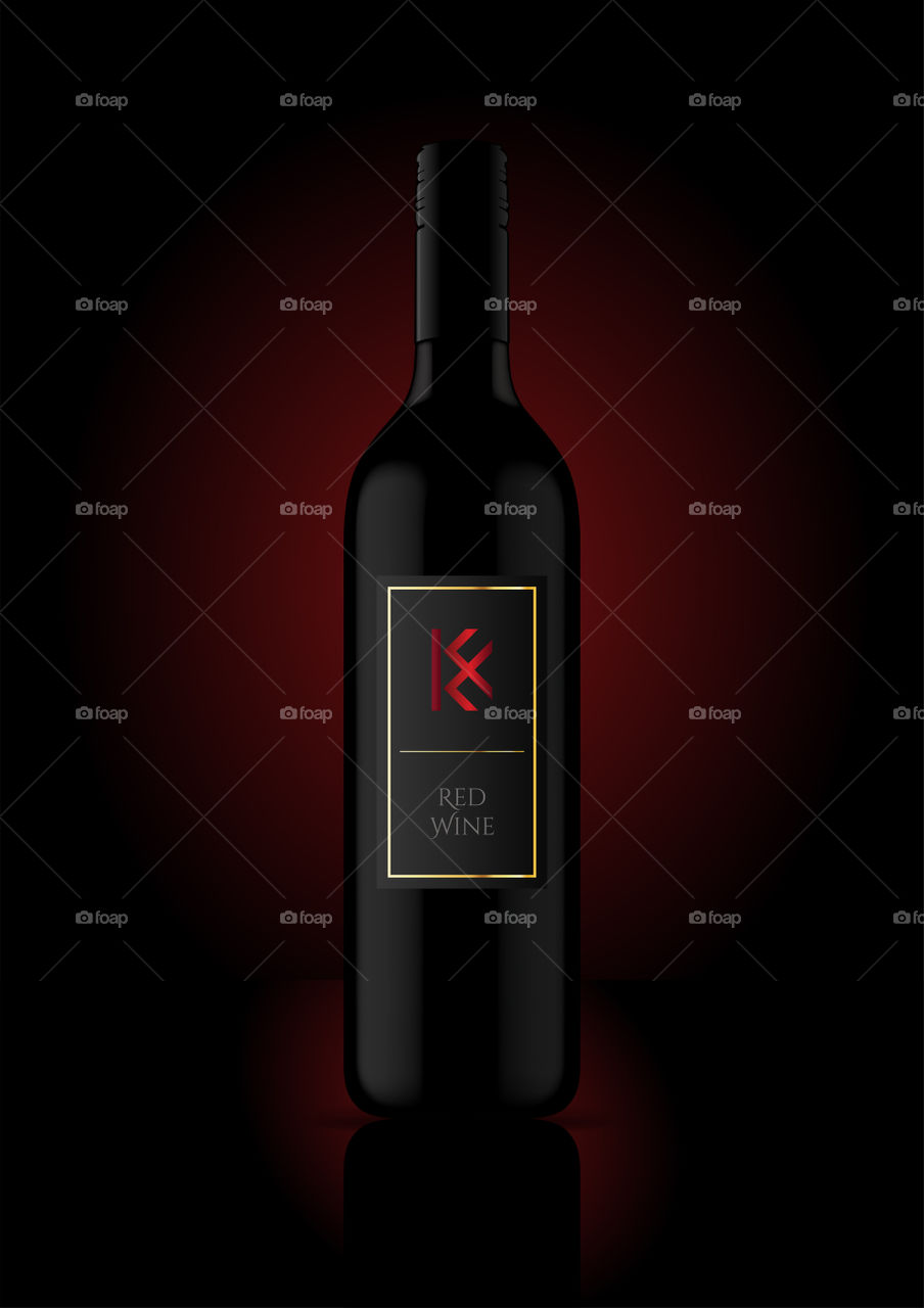 Red wine bottle in dark red background