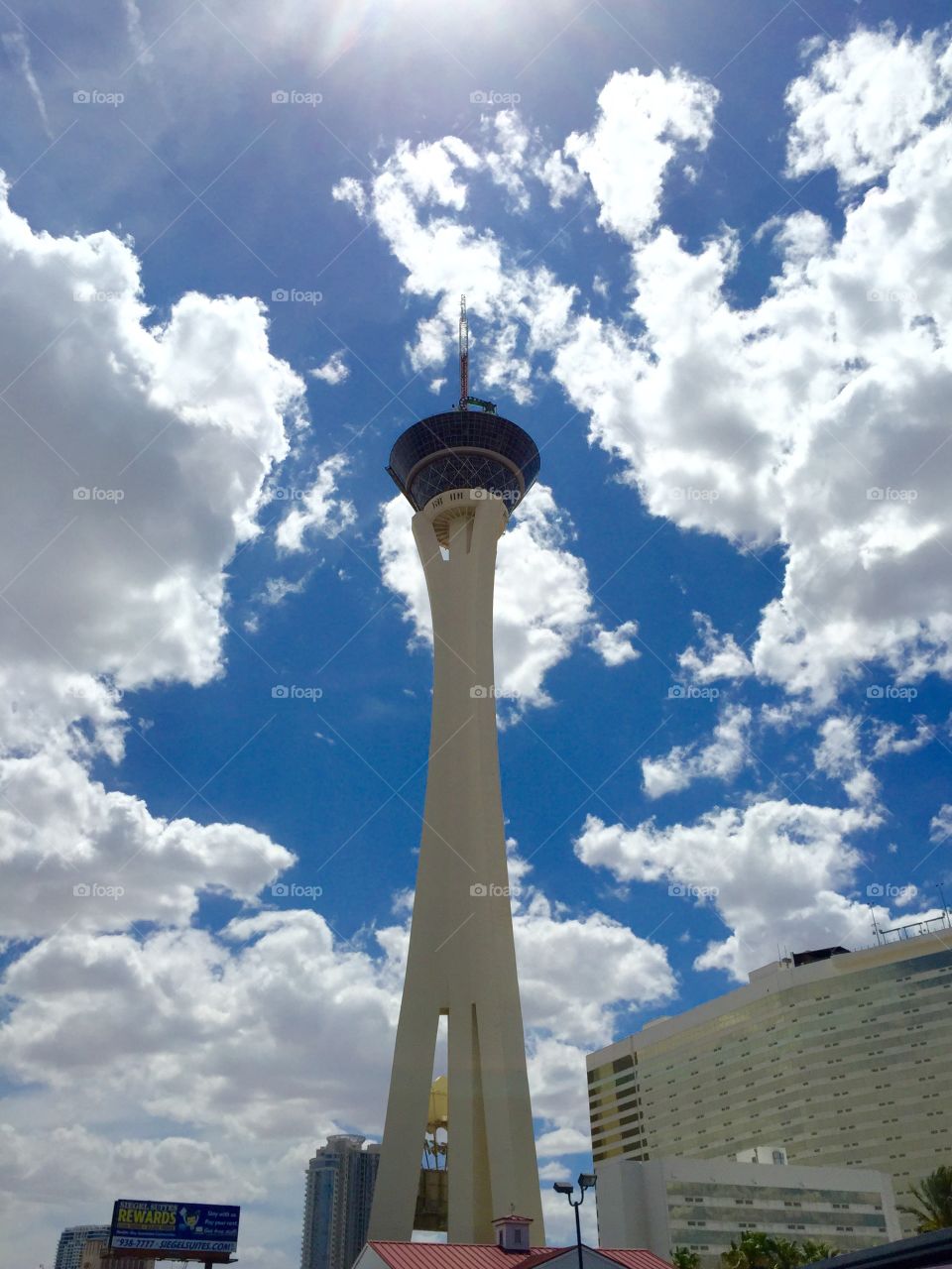 Stratosphere Tower. Amazing worms eye view of the Stratosphere tower in Las Vegas