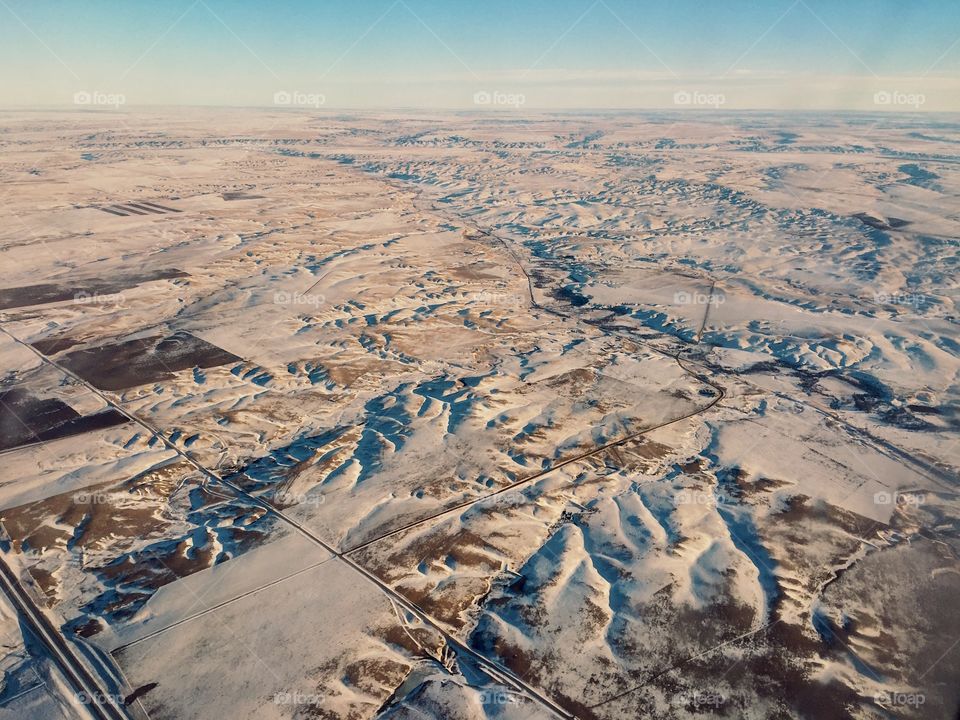 View of land from an airplane window