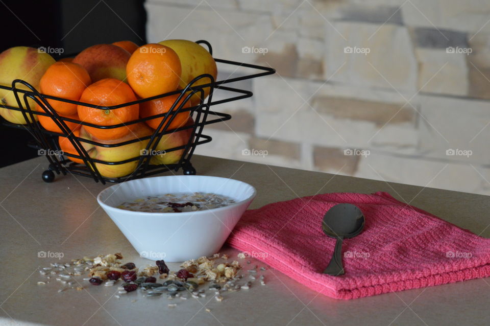 Healthy breakfast -muesli with dried fruit and seeds