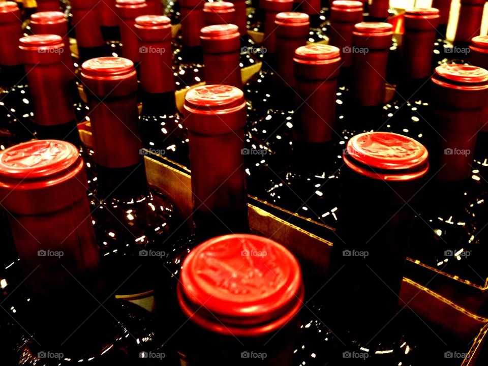 Red wine bottles