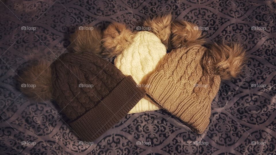 winter hats,three,blanket,cold,colorful,Brown,White,plush