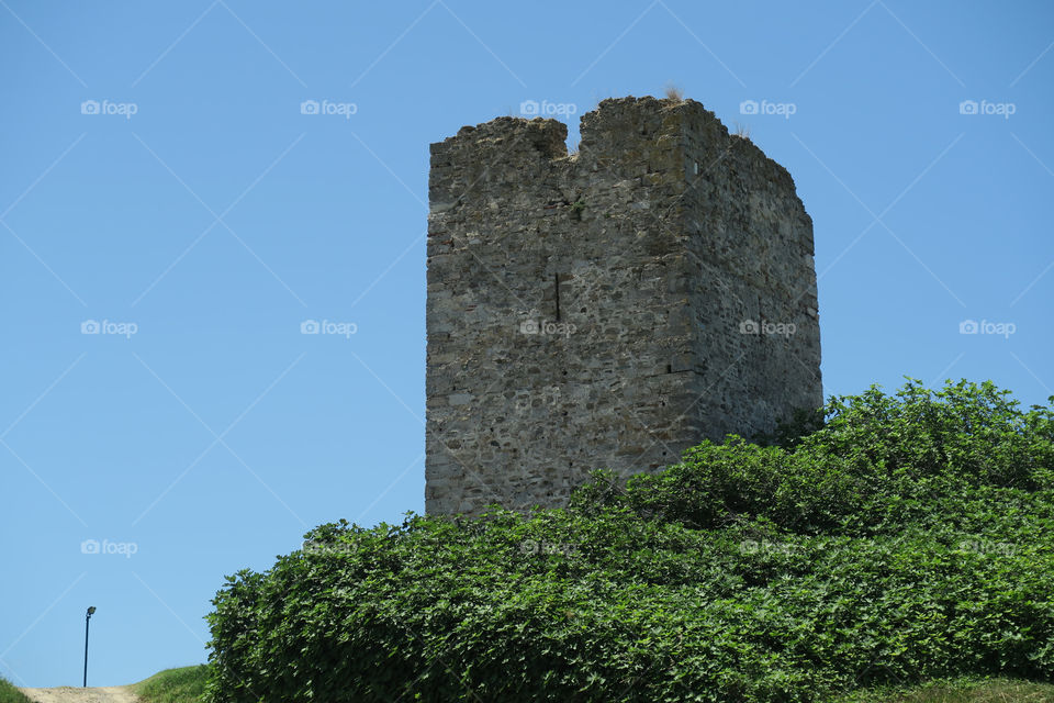 Sani Tower Halkidiki, Greece. Remains of tower standing on Sani Hill, above the luxury resort, is also known as Stavronikita tower.