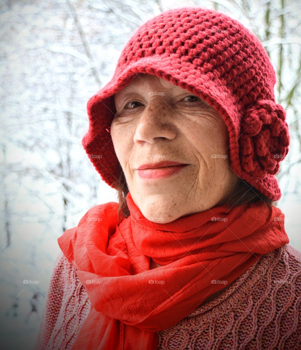 portrait in red hat woman Minsk Belarus