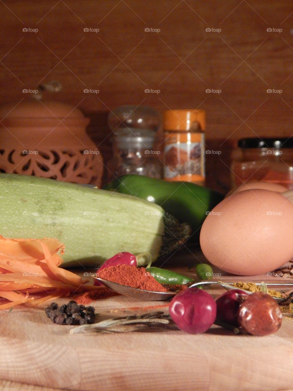 vegetables, eggs, spices