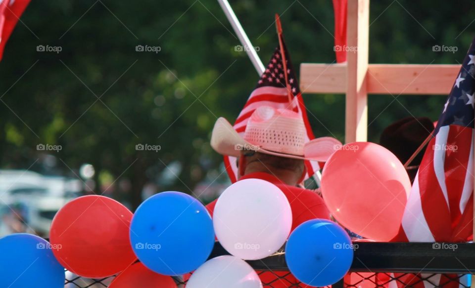 Parade Driver in Balloons. July 4th Parade