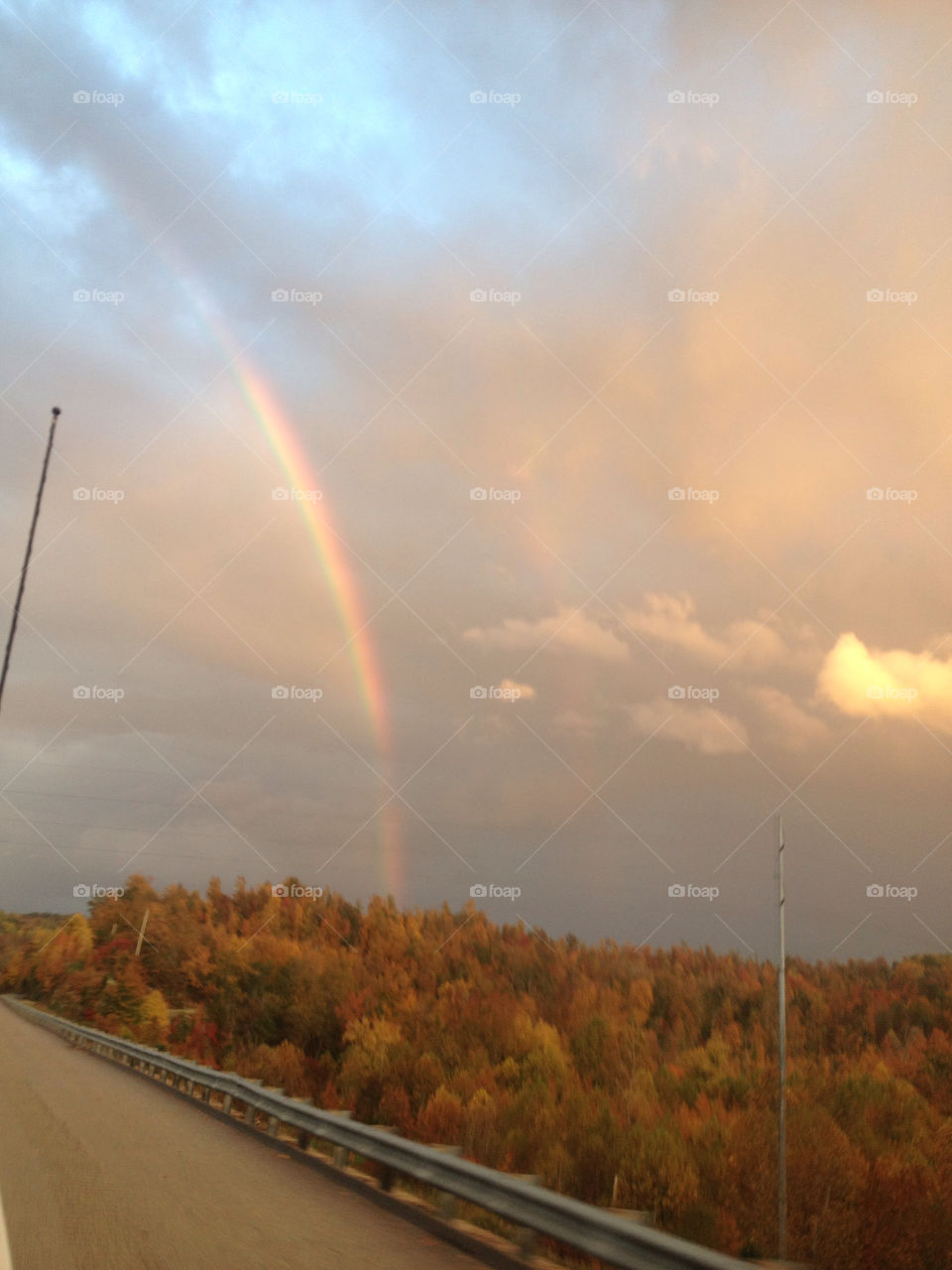 sky clouds trees rainbow by vickikl3