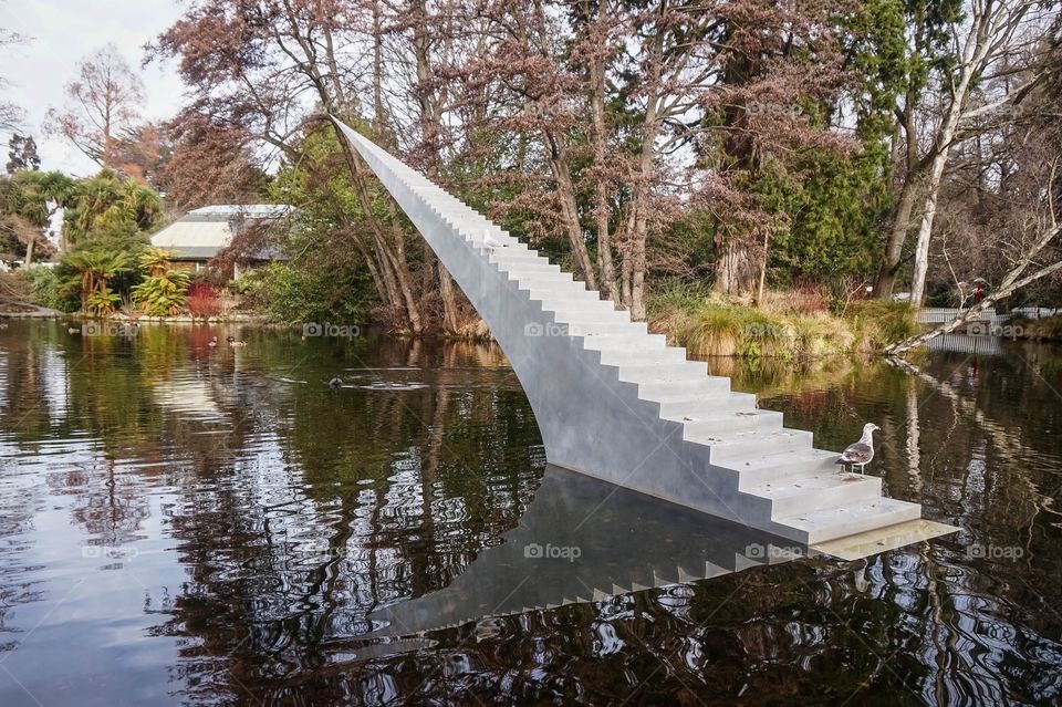 Staircase water sculpture at Christchurch Botanic Gardens, New Zealand 