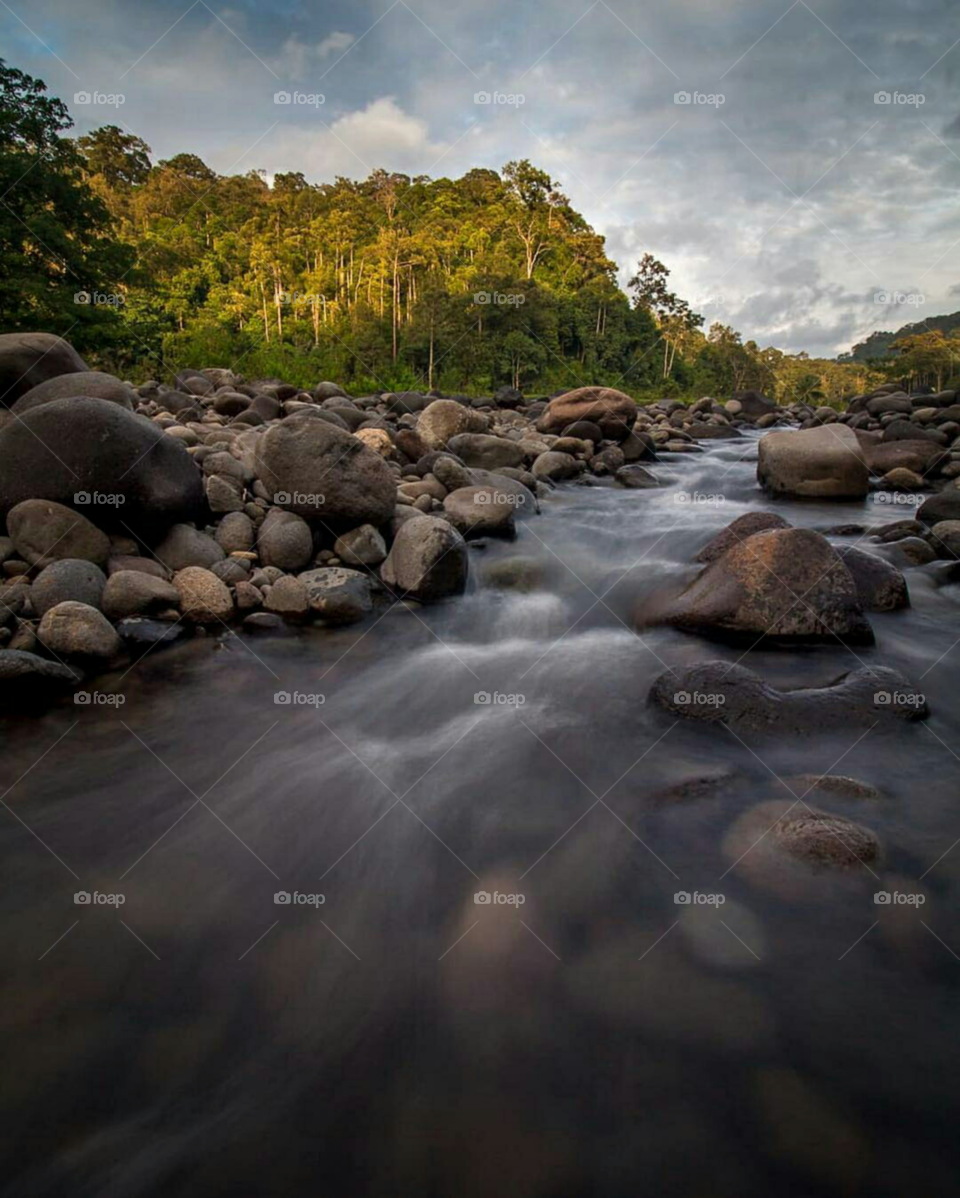 beauty panoramic river rock