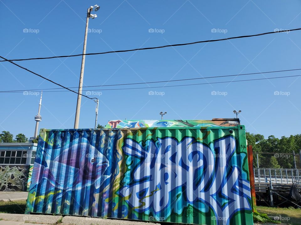blue stories:fish painted on container box