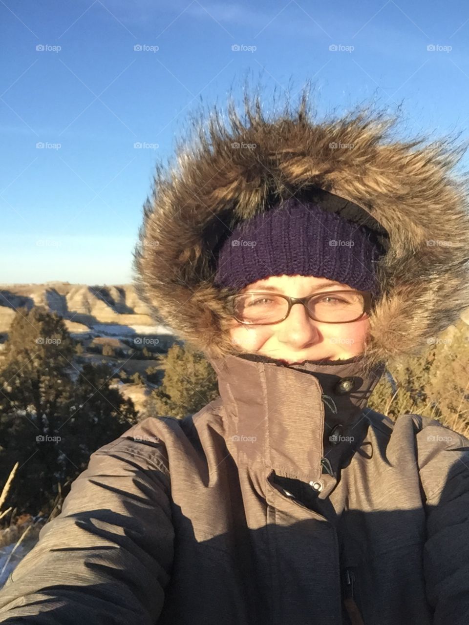 Hiking in Theodore Roosevelt National Park on a frigid day.